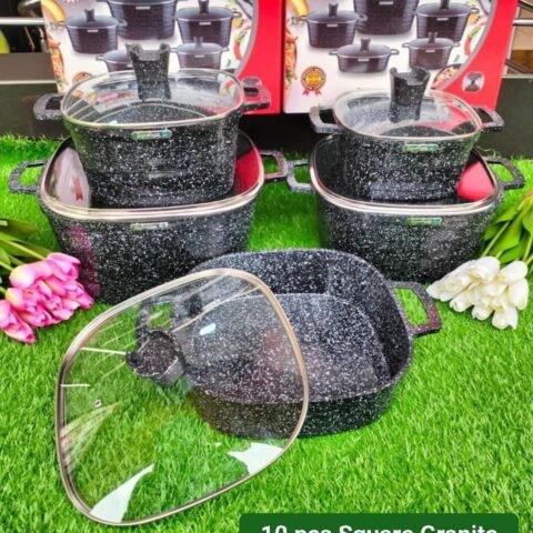 10 Pcs Square Granite Die Cast Cookware Set – Non-Stick Cooking Essential